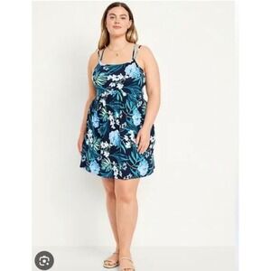Old Navy Fit & Flare Cami Mini Dress Women Large Petite Blue Floral New NWT